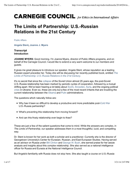 The Limits of Partnership: U.S.-Russian Relations in the 21St C