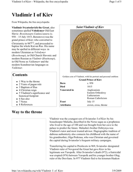 Vladimir I of Kiev - Wikipedia, the Free Encyclopedia Page 1 of 5