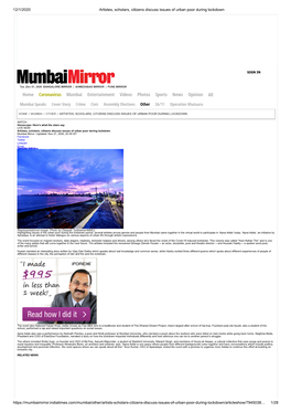 Mumbai Mirror: Artists, Scholars, Citizens Discuss Issues of Urban Poor During Lockdown