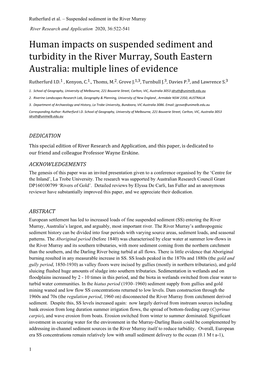 Human Impacts on Suspended Sediment and Turbidity in the River Murray, South Eastern Australia: Multiple Lines of Evidence