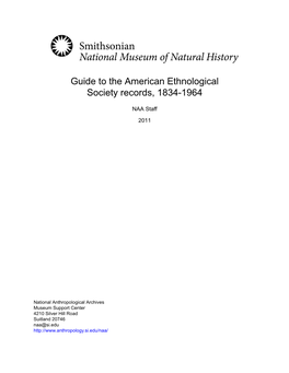 Guide to the American Ethnological Society Records, 1834-1964