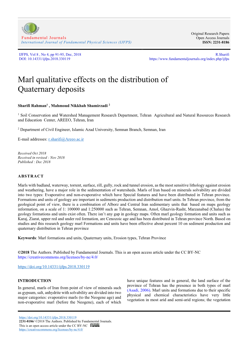 Marl Qualitative Effects on the Distribution of Quaternary Deposits