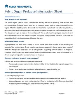 Pelvic Organ Prolapse Information Sheet