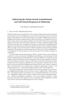 Jewish Assimilationist and Anti-Zionist Responses to Modernity