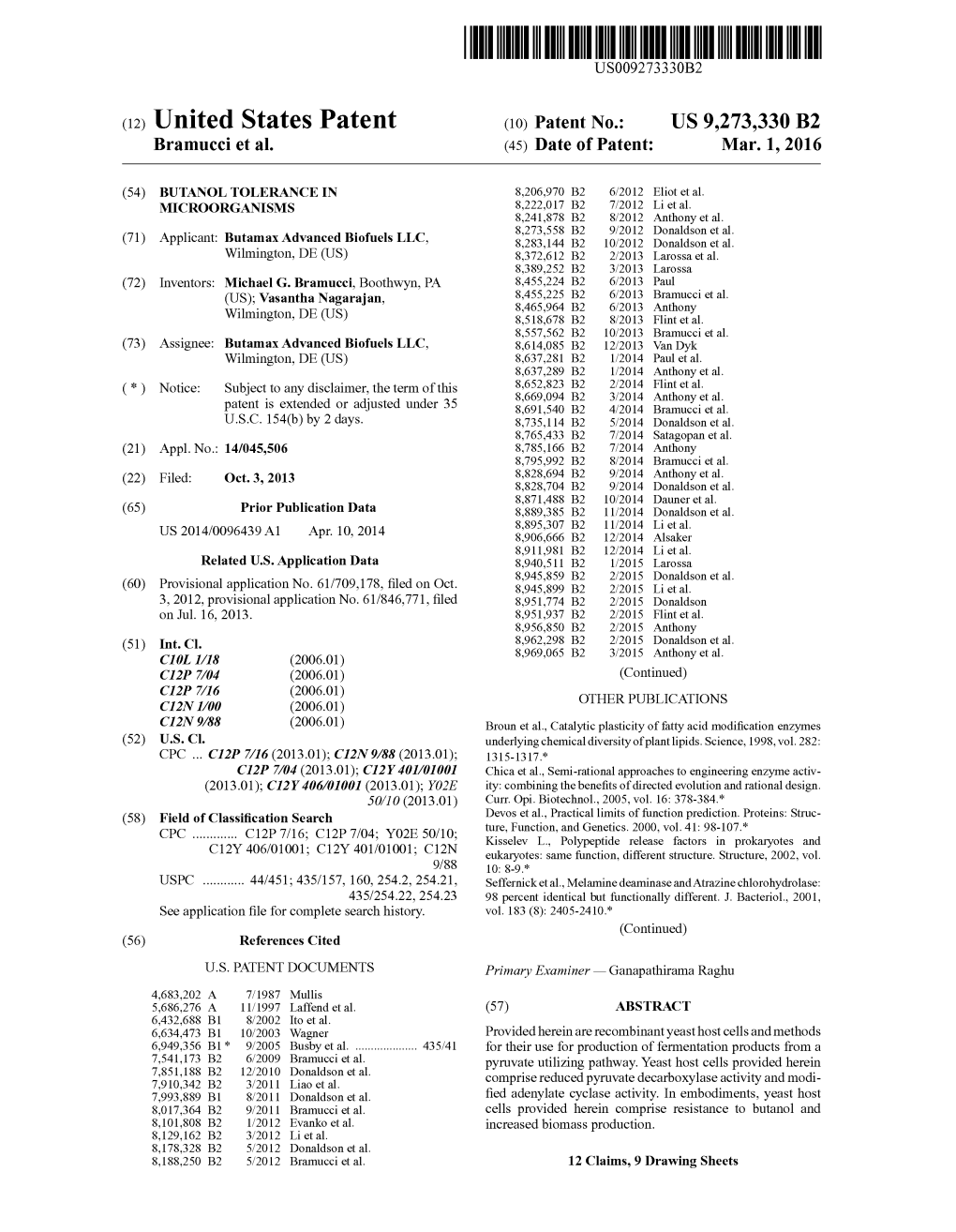 (12) United States Patent (10) Patent No.: US 9.273,330 B2 Bramucci Et Al