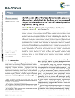 Identification of Key Transporters Mediating Uptake of Aconitum