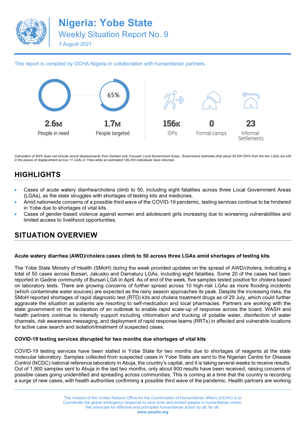 Yobe State Weekly Situation Report No