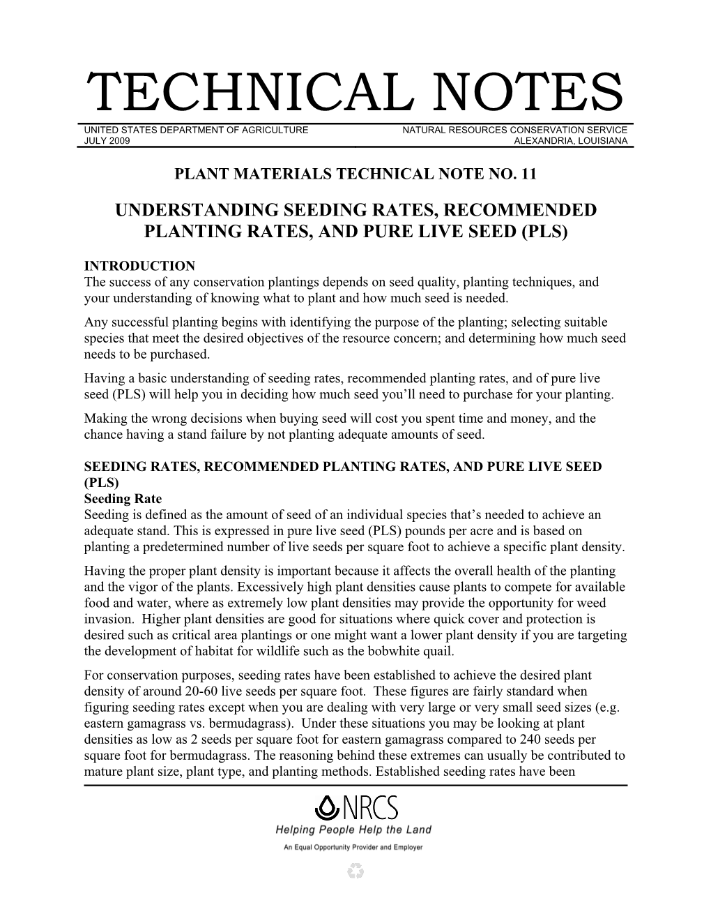 Understanding Seeding Rates, Recommended Planting Rates, and Pure Live Seed (Pls)