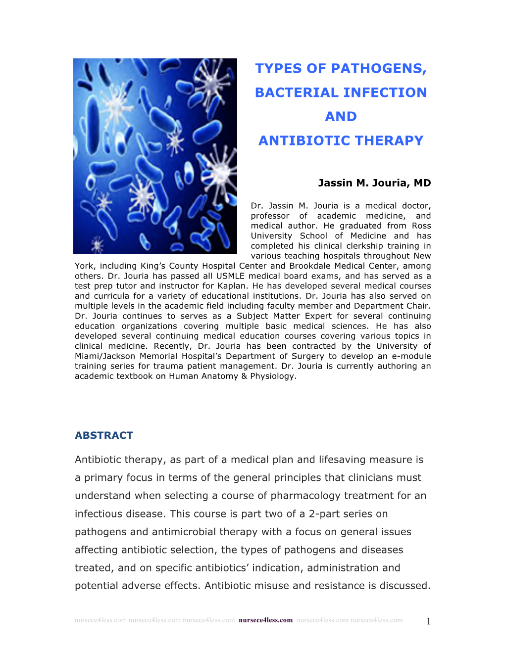Types of Pathogens, Bacterial Infection and Antibiotic Therapy