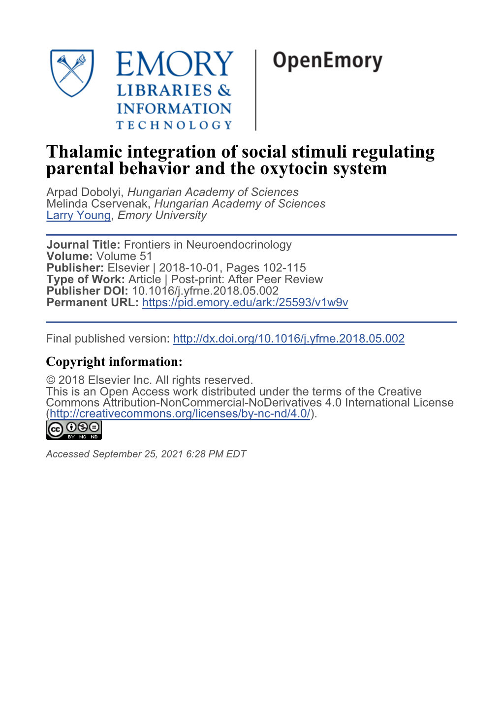 Thalamic Integration of Social Stimuli Regulating