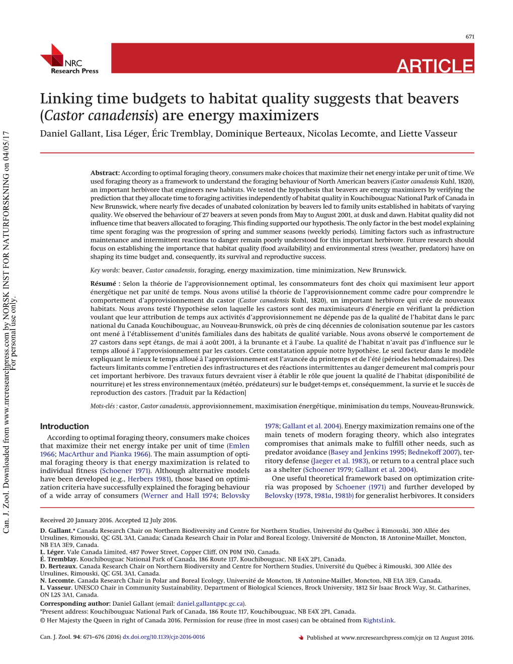 Linking Time Budgets to Habitat Quality Suggests