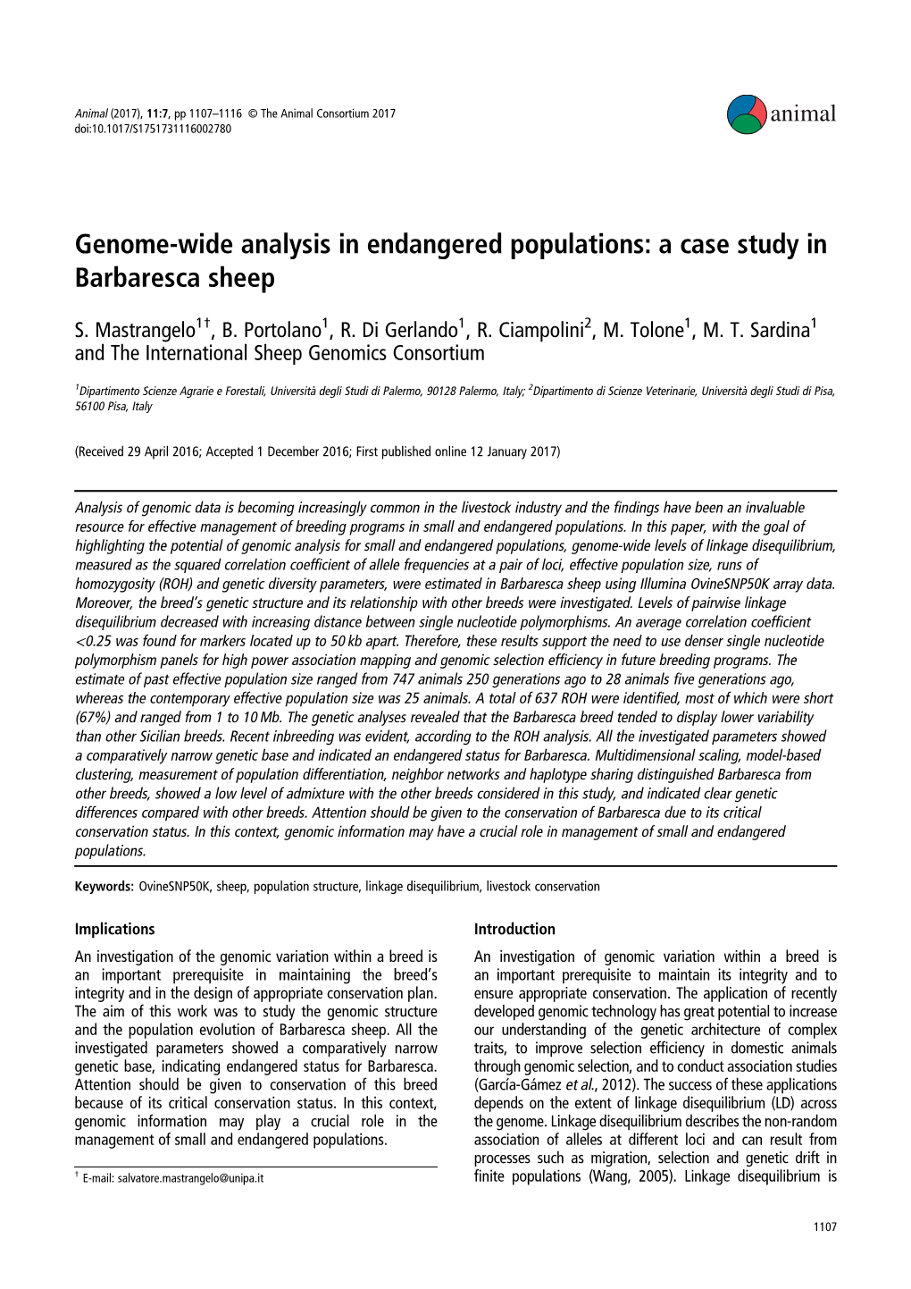 Genome-Wide Analysis in Endangered Populations: a Case Study in Barbaresca Sheep