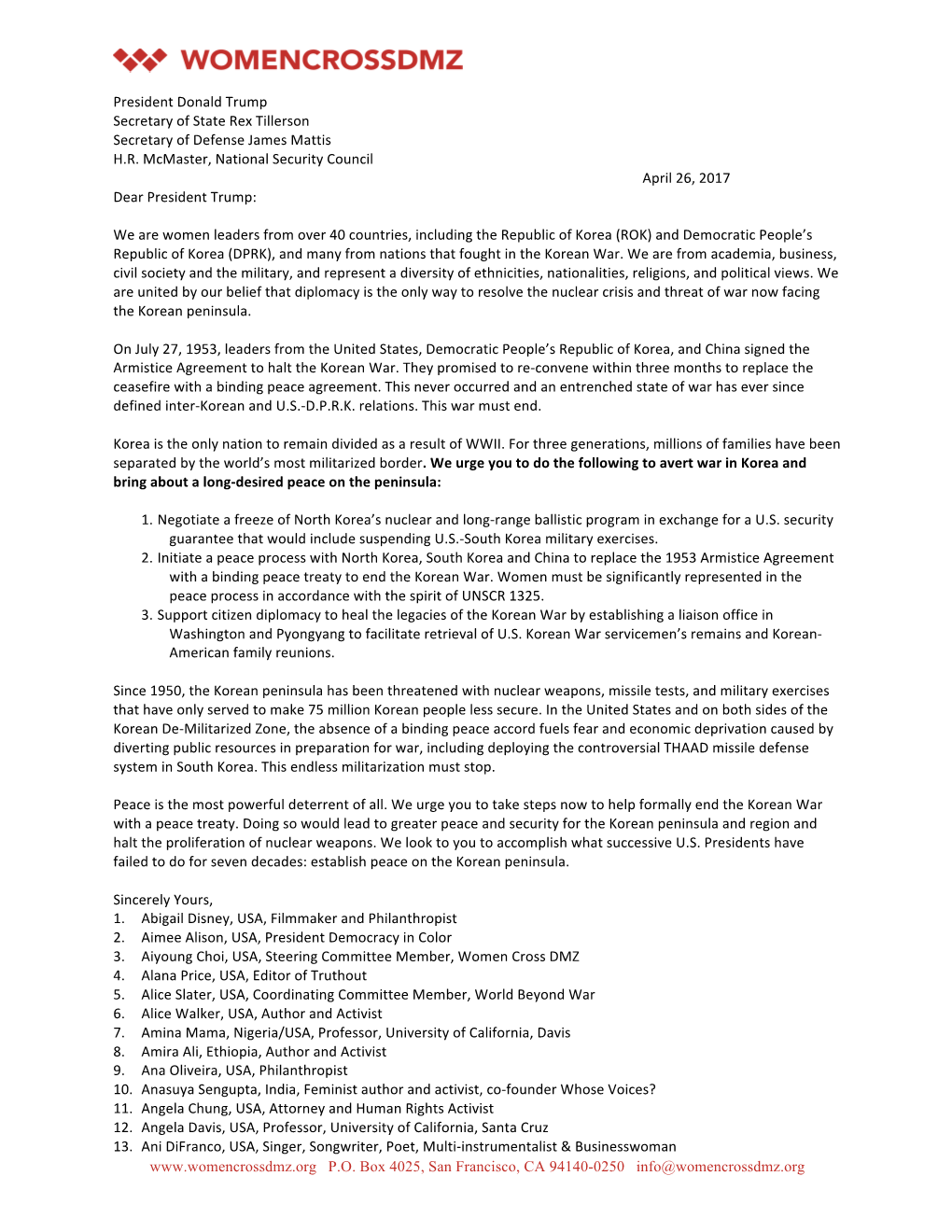 WCDMZ Letter to Trump Administration