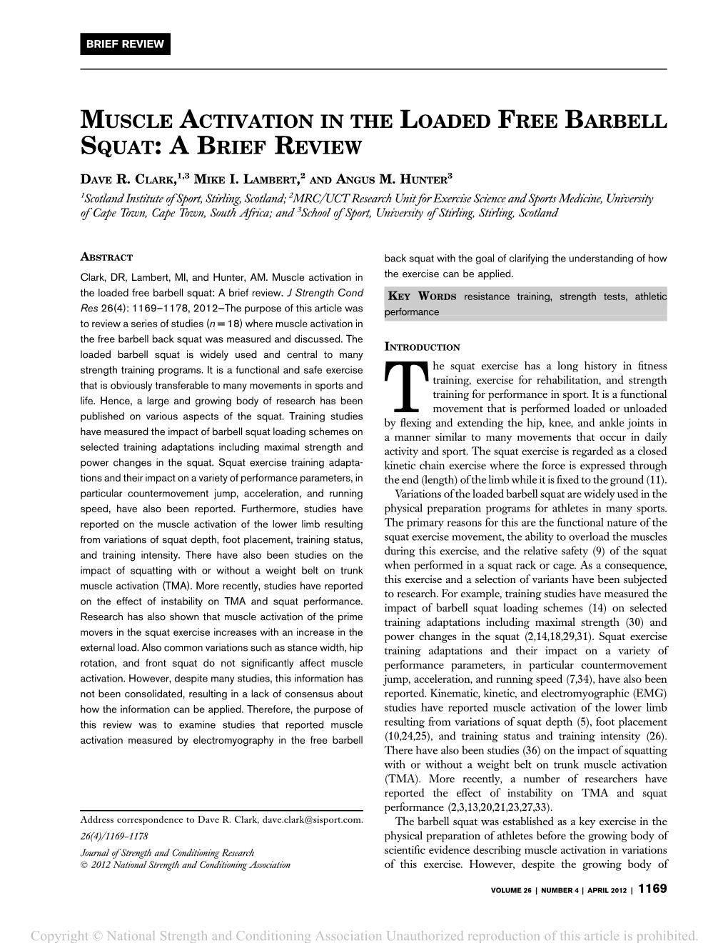 Muscle Activation in the Loaded Free Barbell Squat: Abrief Review