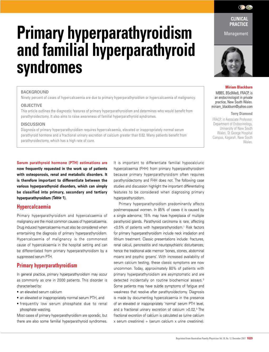 Primary Hyperparathyroidism and Familial Hyperparathyroid Syndromes