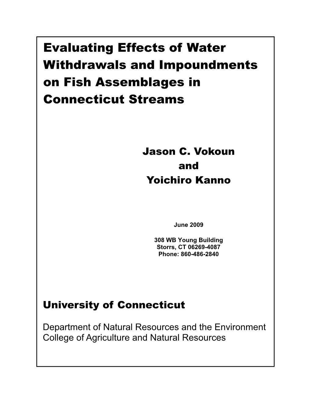 Evaluating Effects of Water Withdrawals and Impoundments on Fish Assemblages in Connecticut Streams