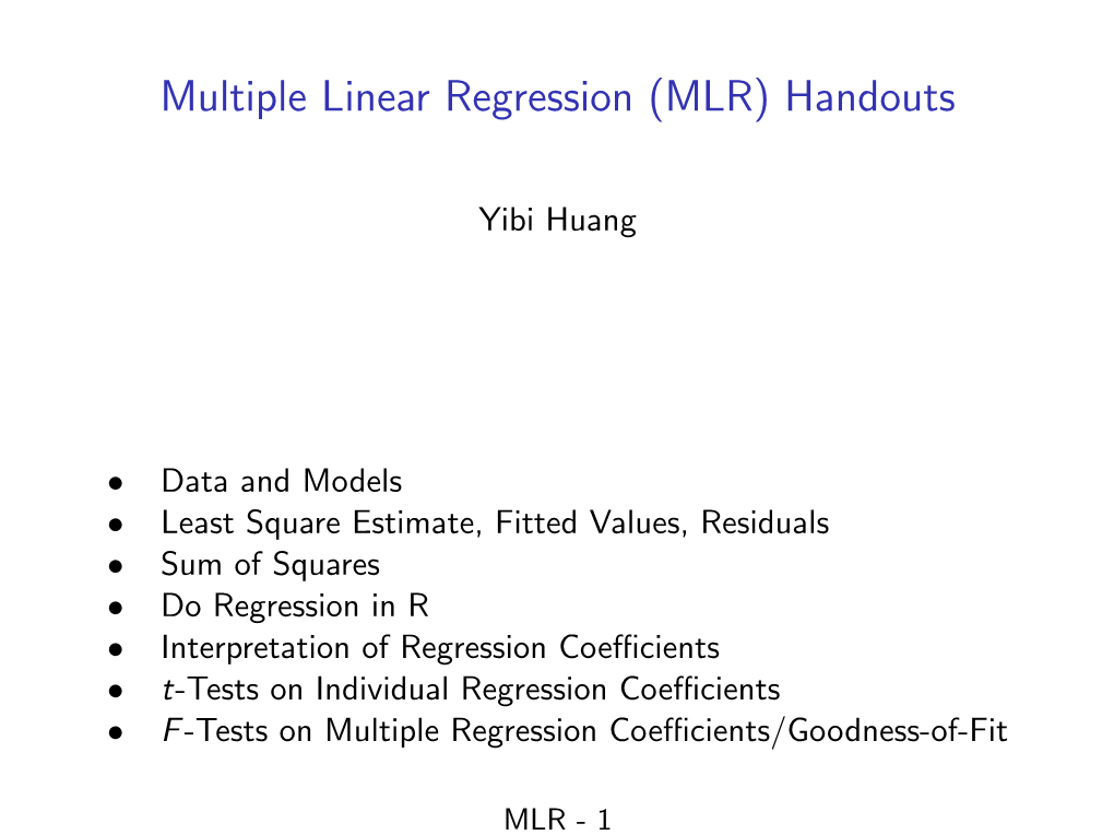 Multiple Linear Regression (MLR) Handouts