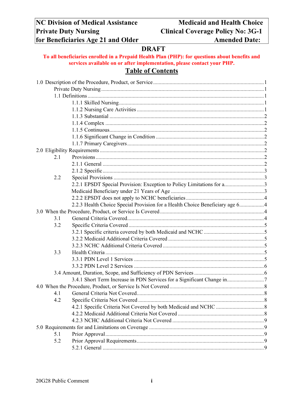 NC Medicaid: 3G-1, Private Duty Nursing for Beneficiaries Age 21