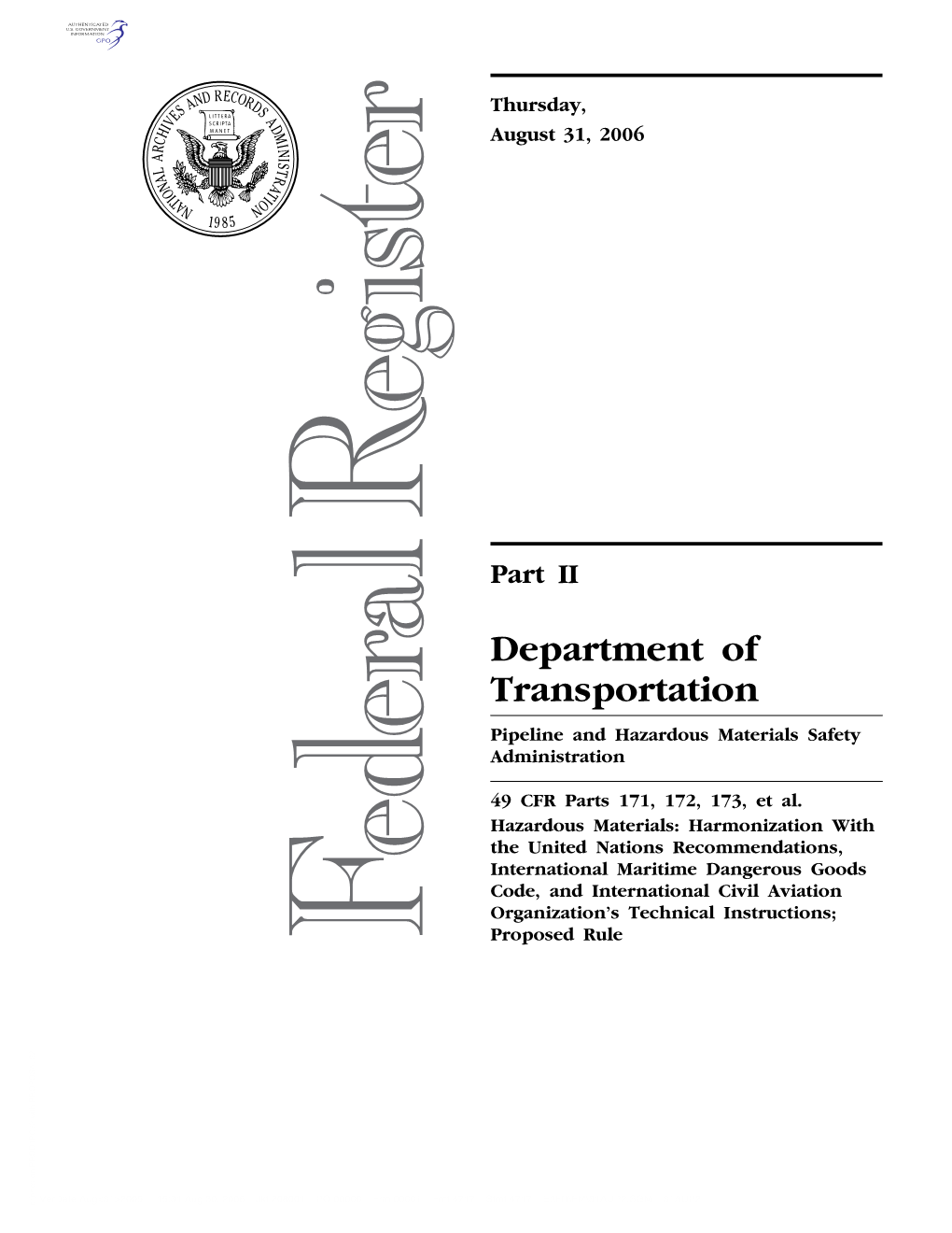 Department of Transportation Pipeline and Hazardous Materials Safety Administration