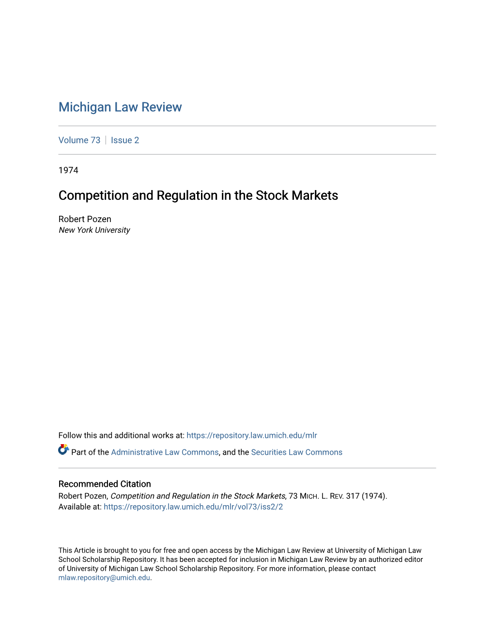 Competition and Regulation in the Stock Markets