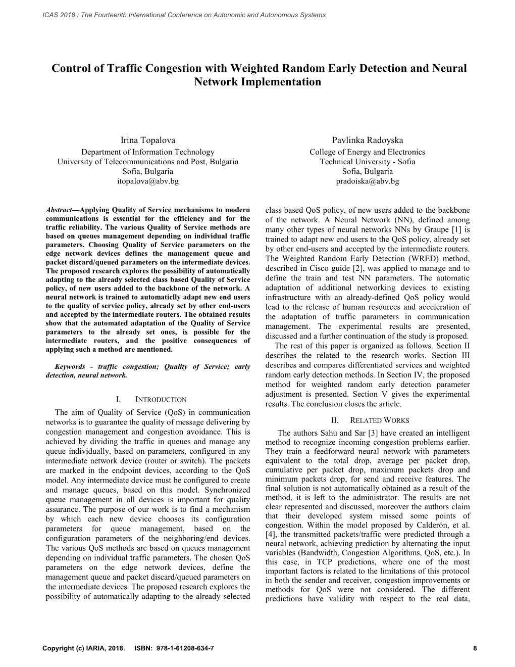 Control of Traffic Congestion with Weighted Random Early Detection and Neural Network Implementation