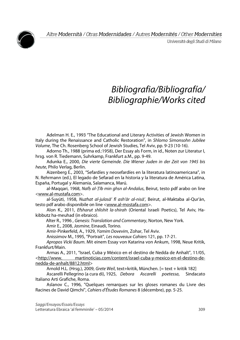 Bibliographie/Works Cited