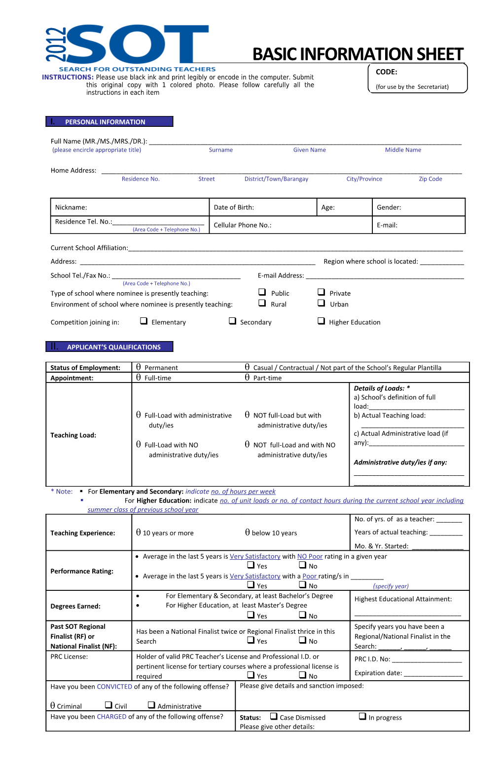 Basic Information Sheet