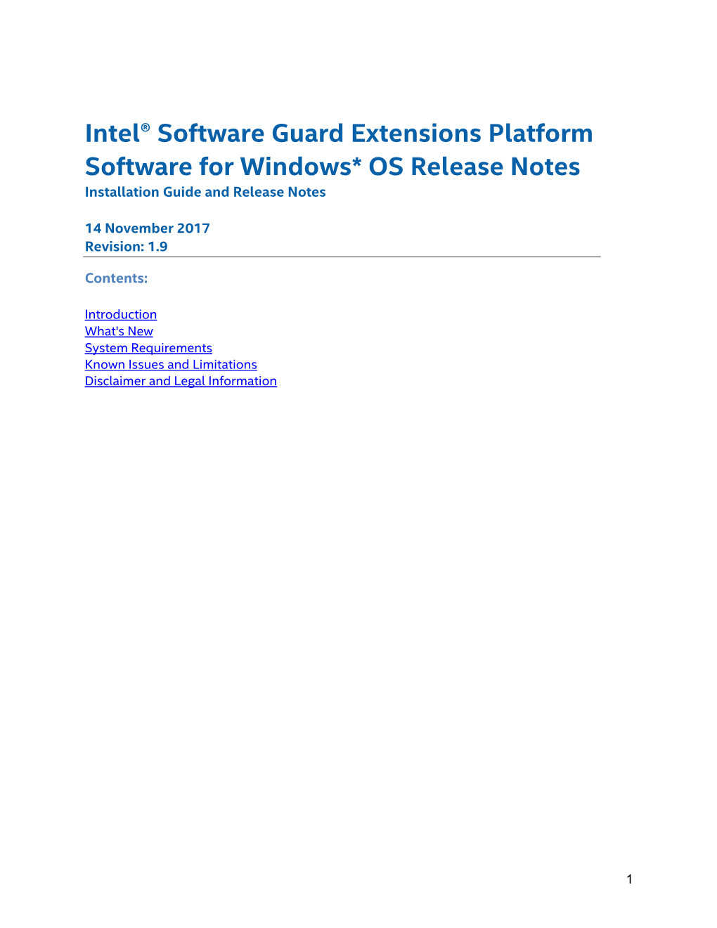 Intel® Software Guard Extensions PSW Release Notes for Windows* OS