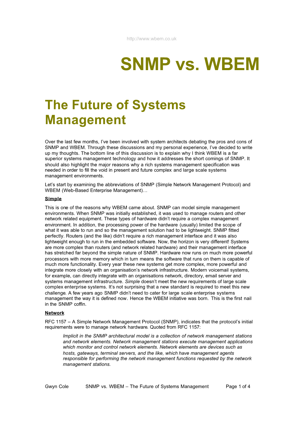 SNMP Vs. WBEM