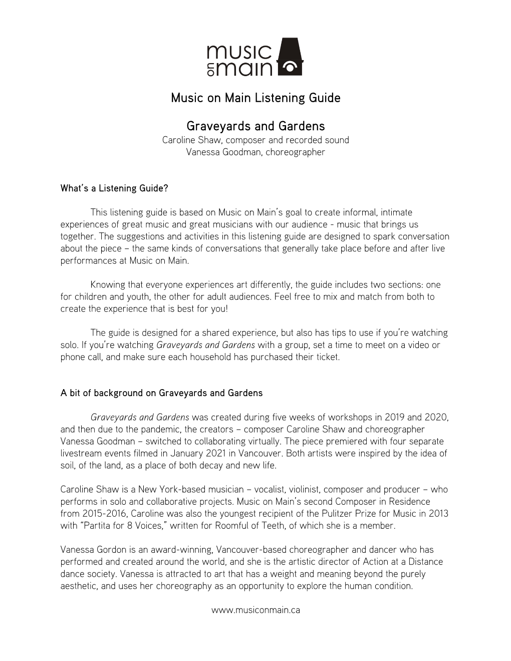 Music on Main Listening Guide Graveyards and Gardens