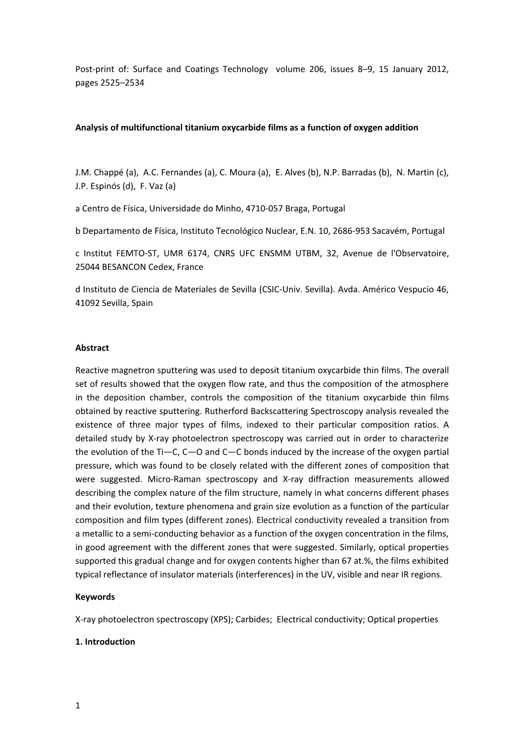 Analysis of Multifunctional Titanium Oxycarbide Films As a Function of Oxygen Addition