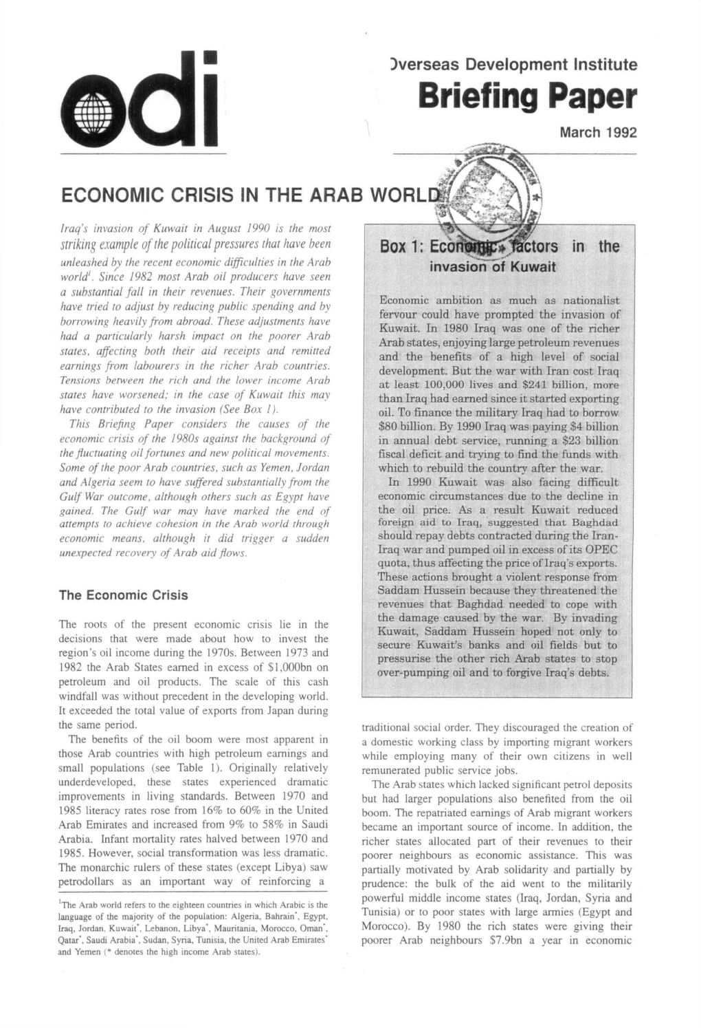 Economic Crisis in the Arab World