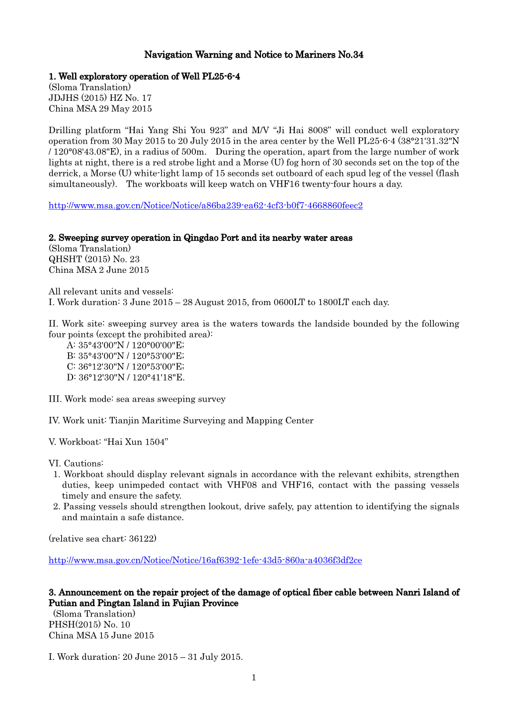 Sloma & Co. Navigation Warning and Notice to Mariners No.34.Pdf