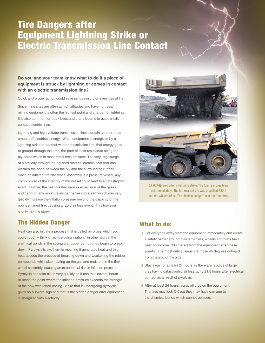 Tire Dangers After Equipment Lightning Strike Or Electric Transmission Line Contact