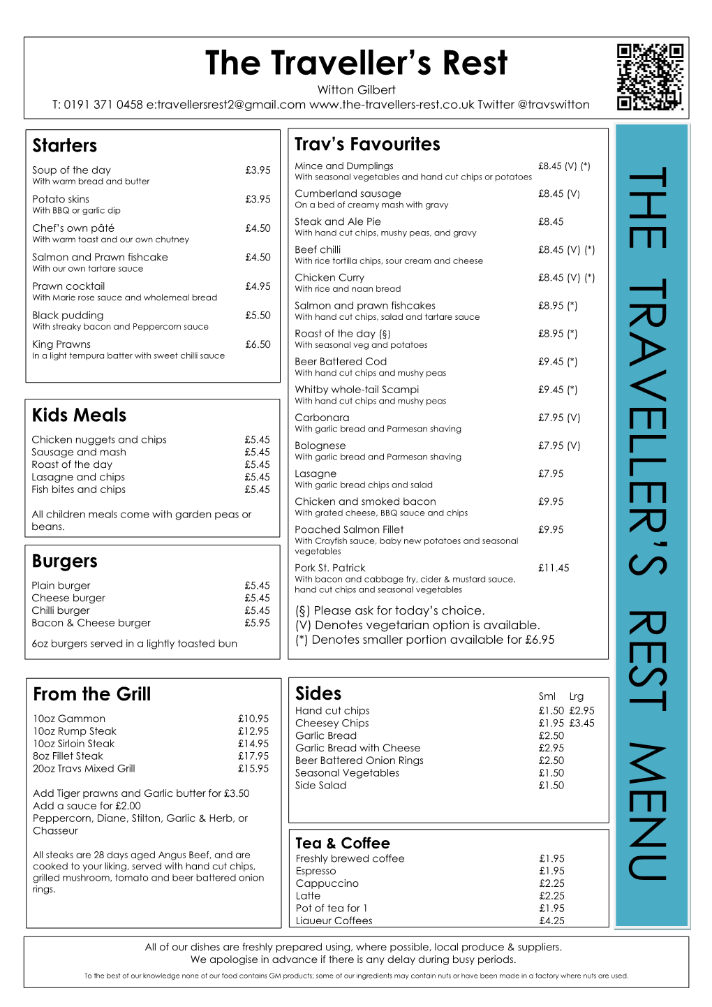 The Traveller's Rest Menu