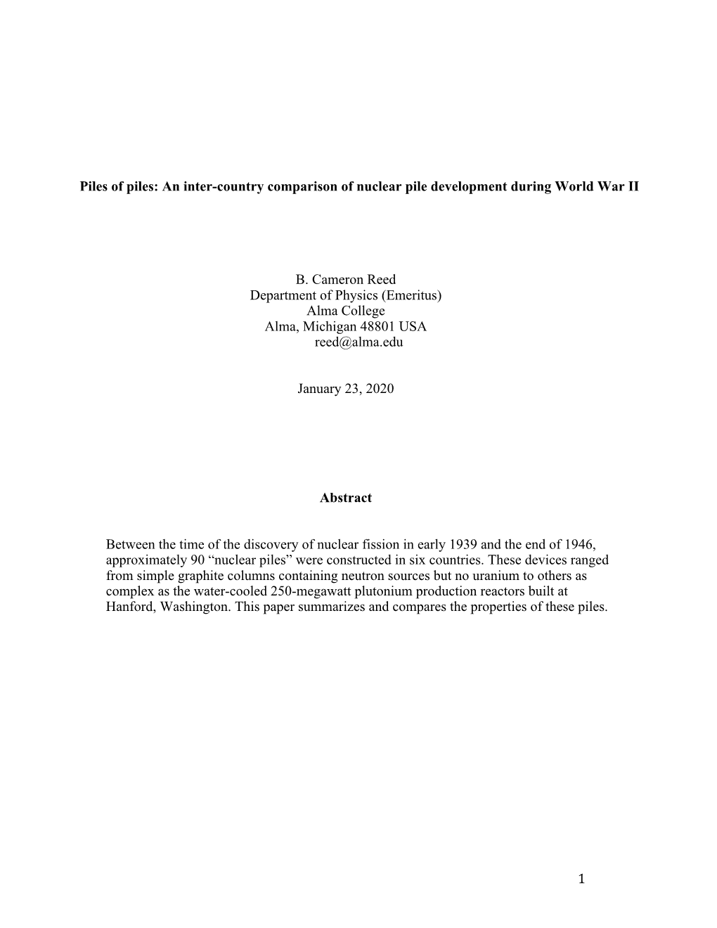 An Inter-Country Comparison of Nuclear Pile Development During World War II