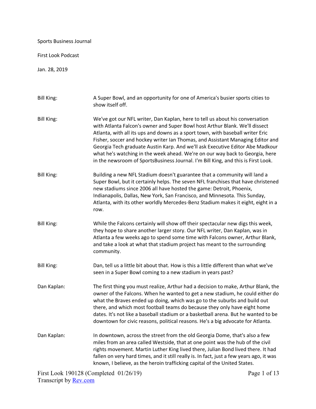 First Look 190128 (Completed 01/26/19) Page 1 of 13 Transcript by Rev.Com