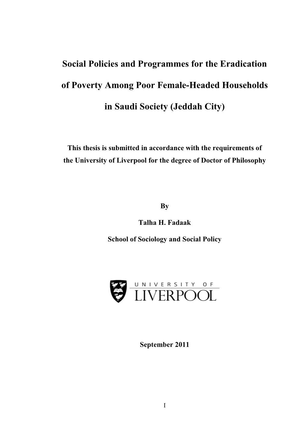 Social Policies and Programmes for the Eradication of Poverty Among Poor Female-Headed Households