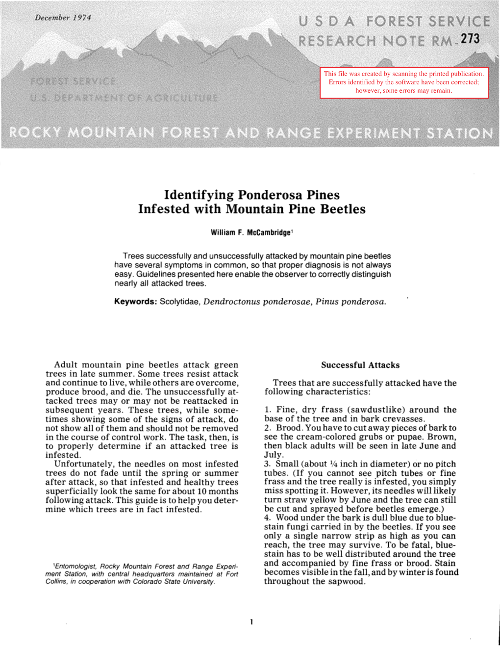 Identifying Ponderosa Pines Infested with Mountain Pine Beetles