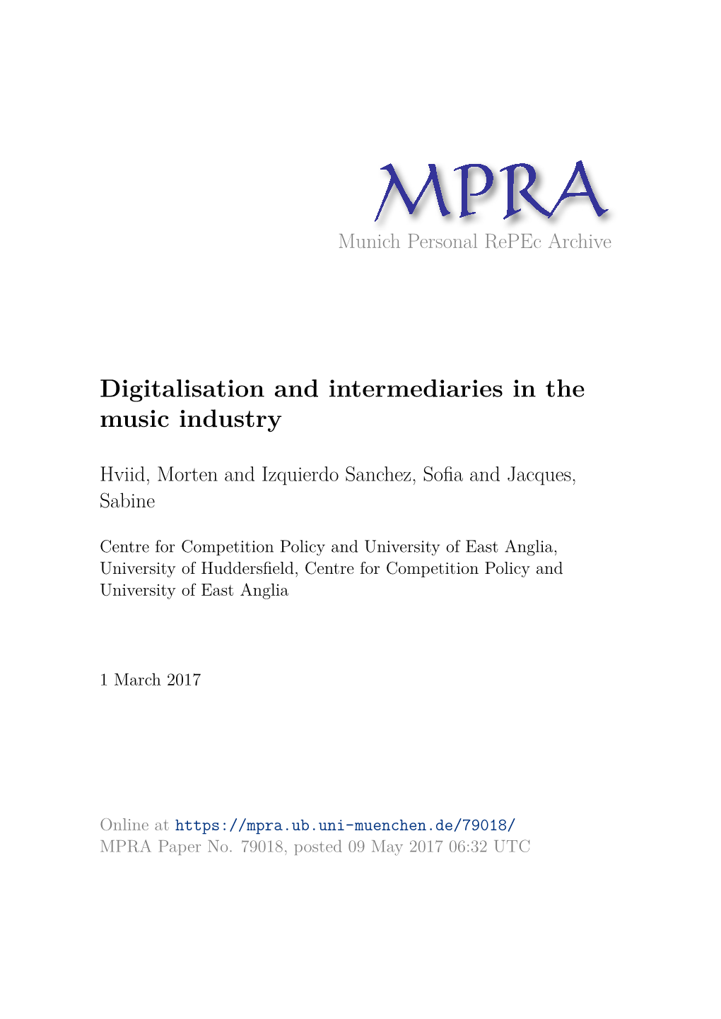 Digitalisation and Intermediaries in the Music Industry