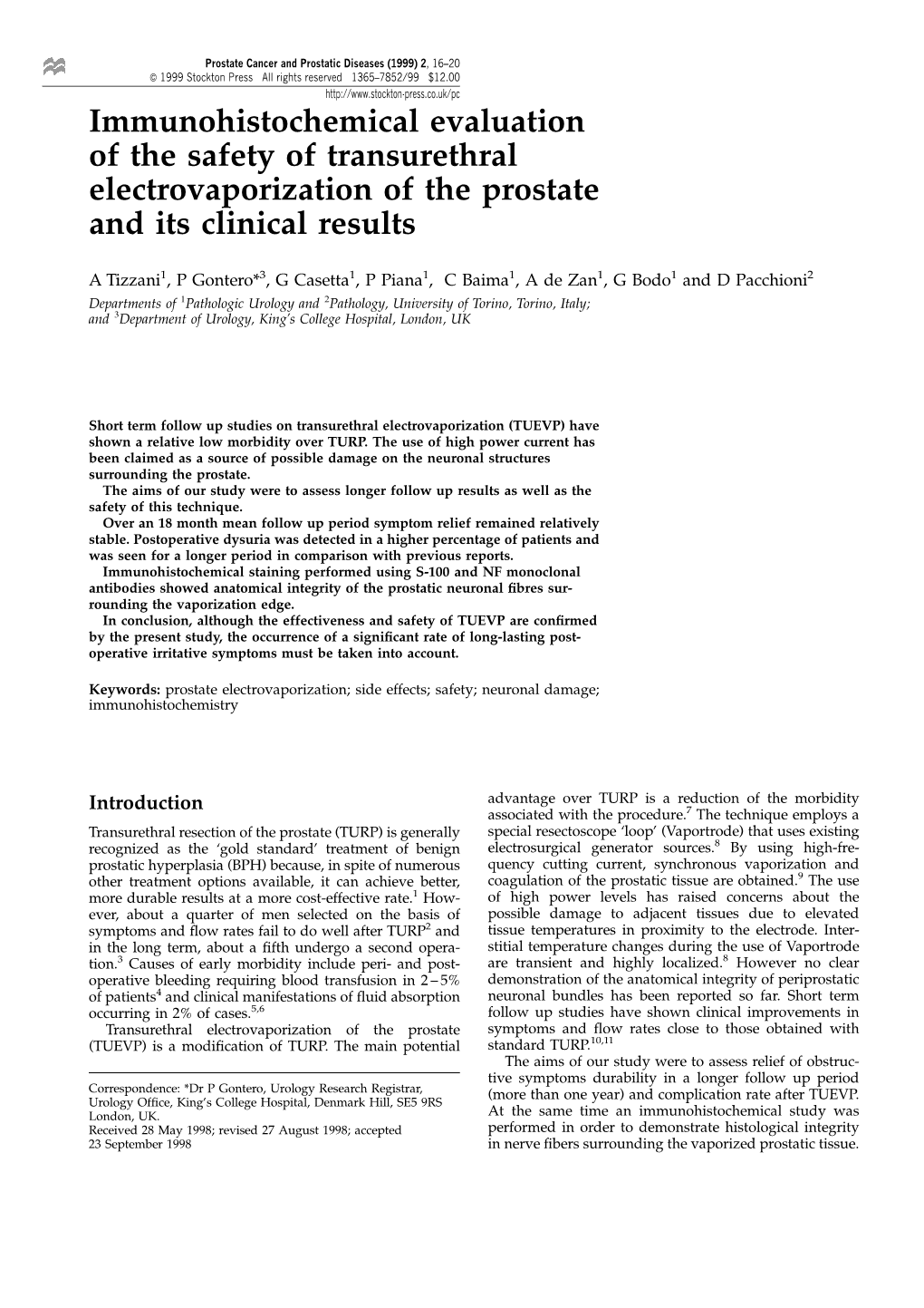 Immunohistochemical Evaluation of the Safety of Transurethral Electrovaporization of the Prostate and Its Clinical Results