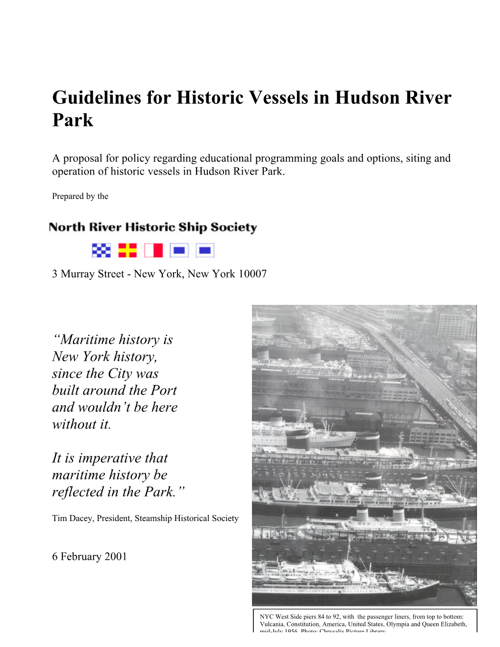 Guidelines for Historic Vessels in Hudson River Park