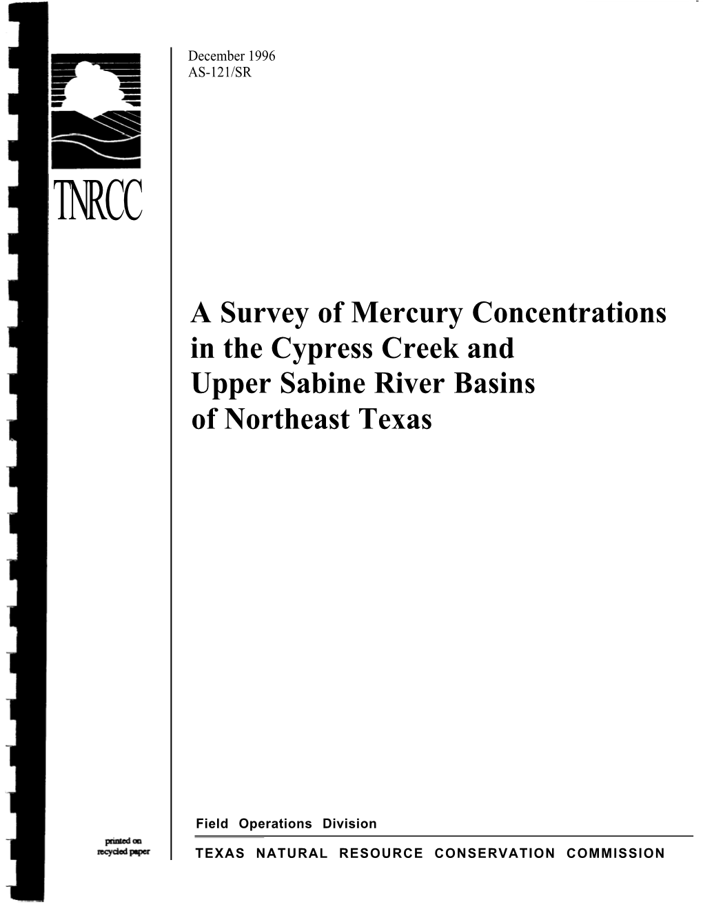 A Survey of Mercury Concentrations in the Cypress Creek and Upper Sabine River Basins of Northeast Texas