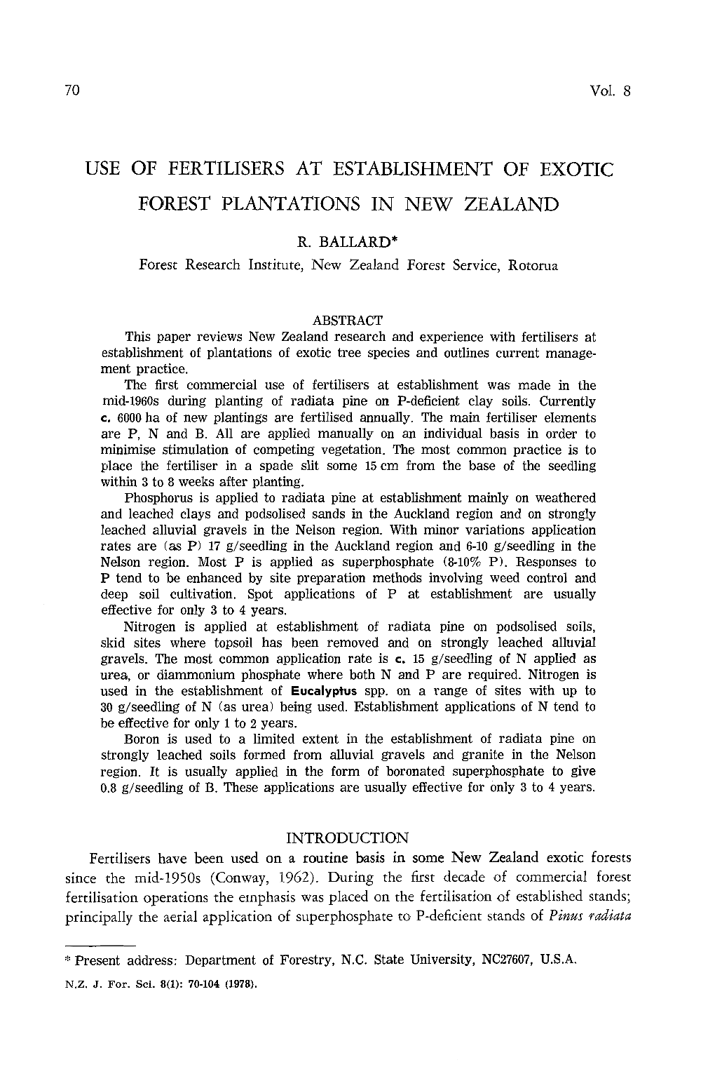 Use of Fertilisers at Establishment of Exotic Forest Plantations in New Zealand