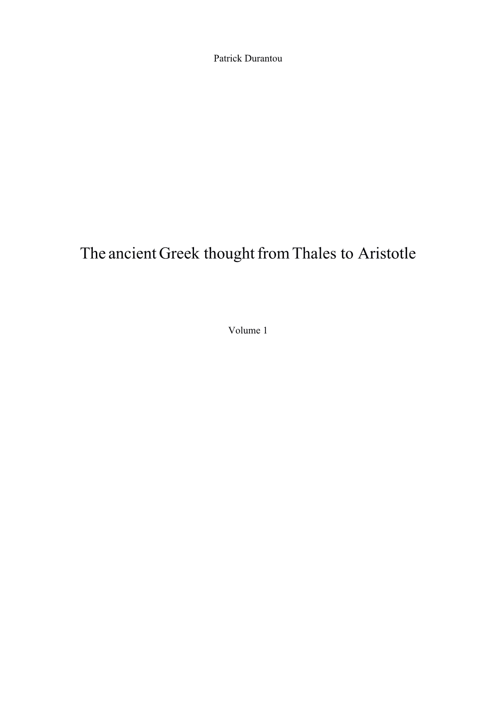 Theancientgreek Thoughtfromthales to Aristotle