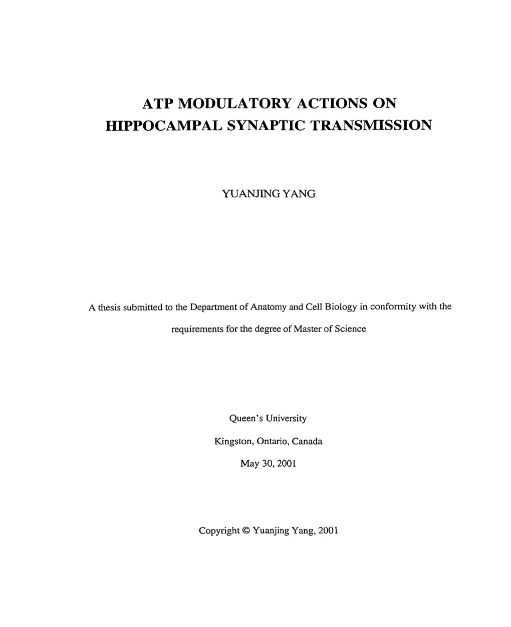 Atp Modulatory Actions on Hippocampal Synaptic Transmission