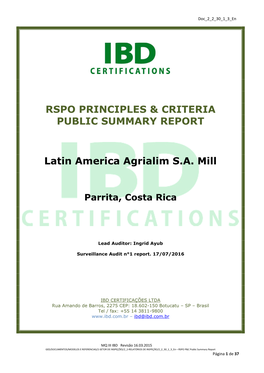 RSPO PRINCIPLES & CRITERIA PUBLIC SUMMARY REPORT Latin