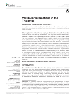 Vestibular Interactions in the Thalamus