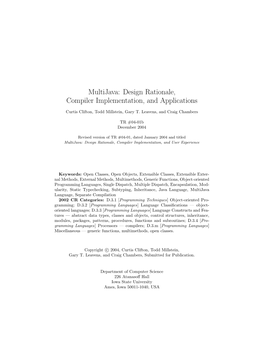 Multijava: Design Rationale, Compiler Implementation, and Applications
