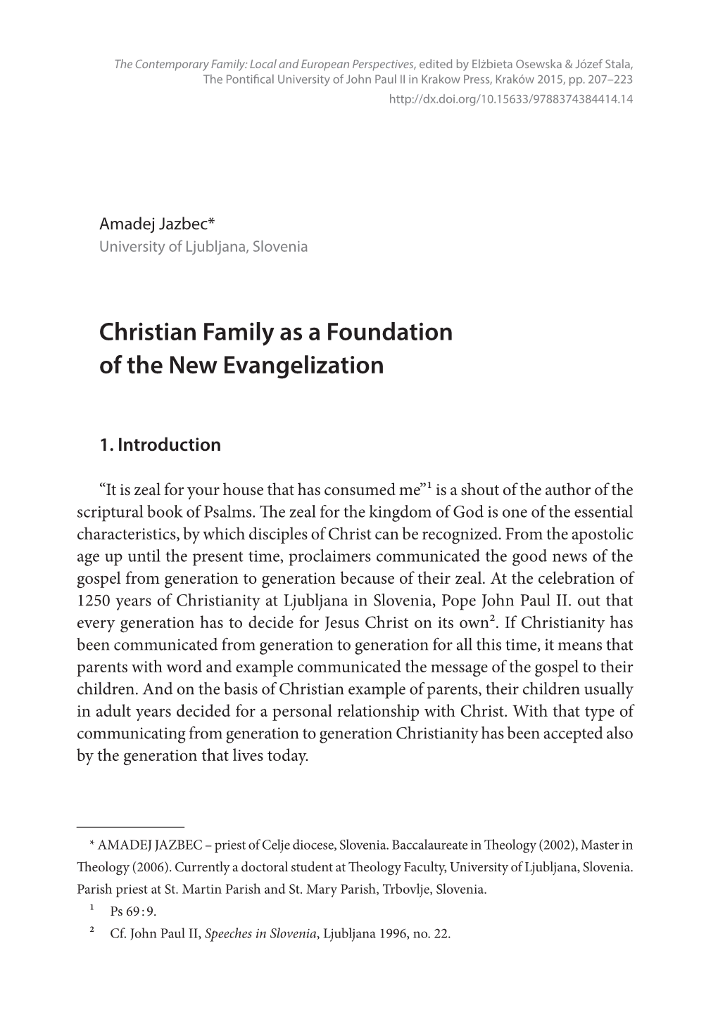 Christian Family As a Foundation of the New Evangelization